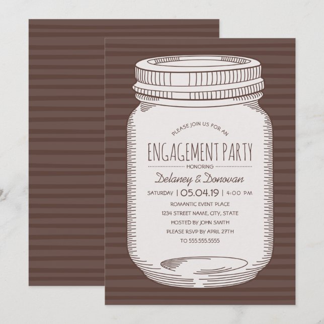 Rustic Engagement Party Vintage Country Mason Jar Invitation (Front/Back)