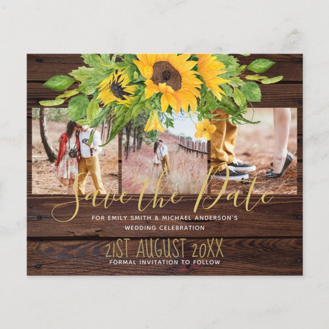 Rustic Engagement Photos Sunflowers Save the Date (Front)