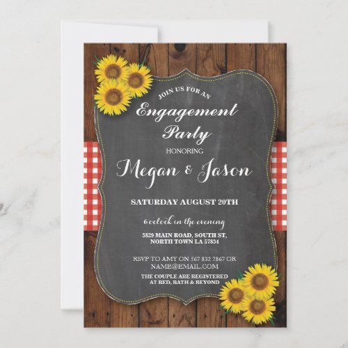 Rustic Engagement Shower Sunflower Chalk Invite