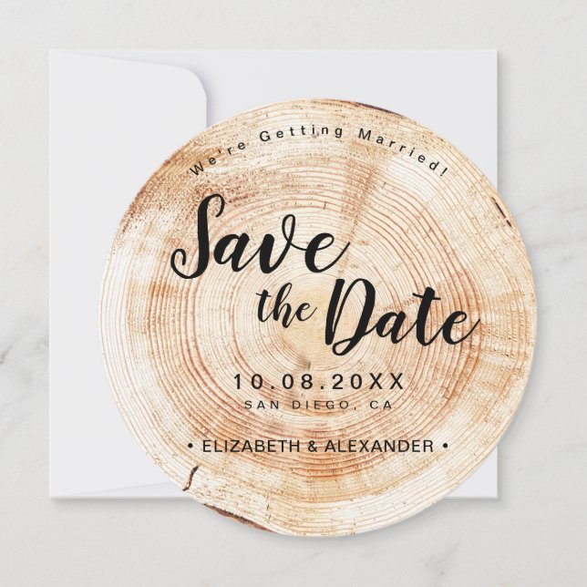 Rustic Engagement Wood Slice Wedding Unique Save The Date (Front)