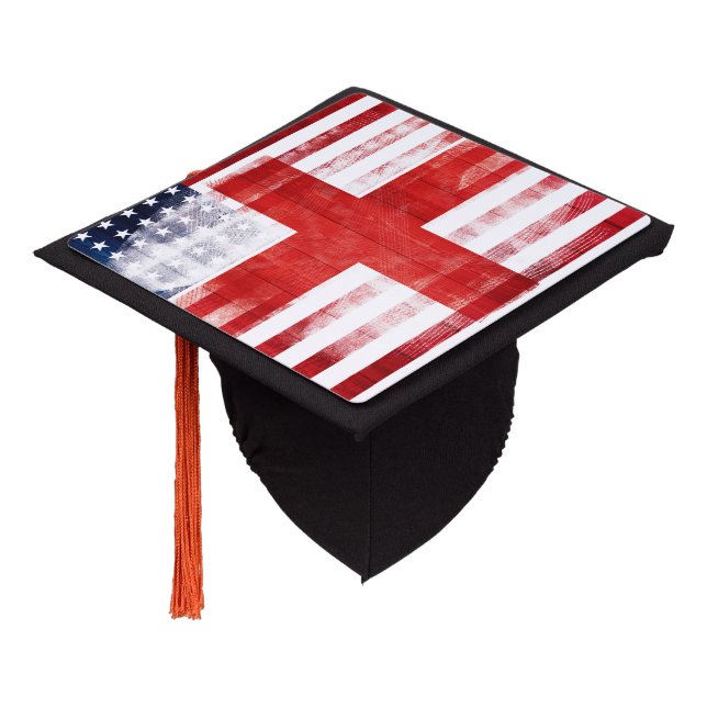 Rustic English American Flag Graduation Cap Topper (Angled)