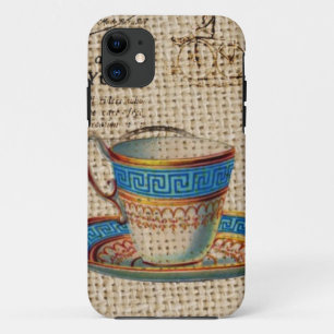 Rustic english country tea party blue teacup iPhone 11 case