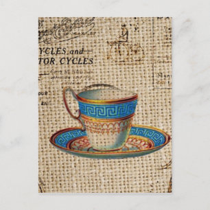 Rustic english country tea party blue teacup invitation postcard