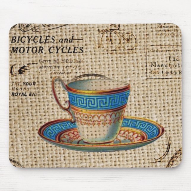 Rustic english country tea party blue teacup mouse pad (Front)