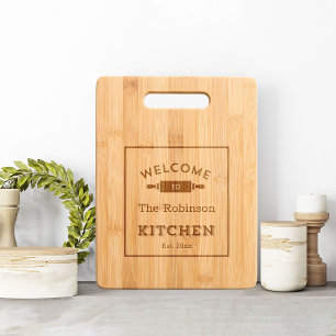 Rustic Engraved Welcome Kitchen Family Name Wooden Cutting Board