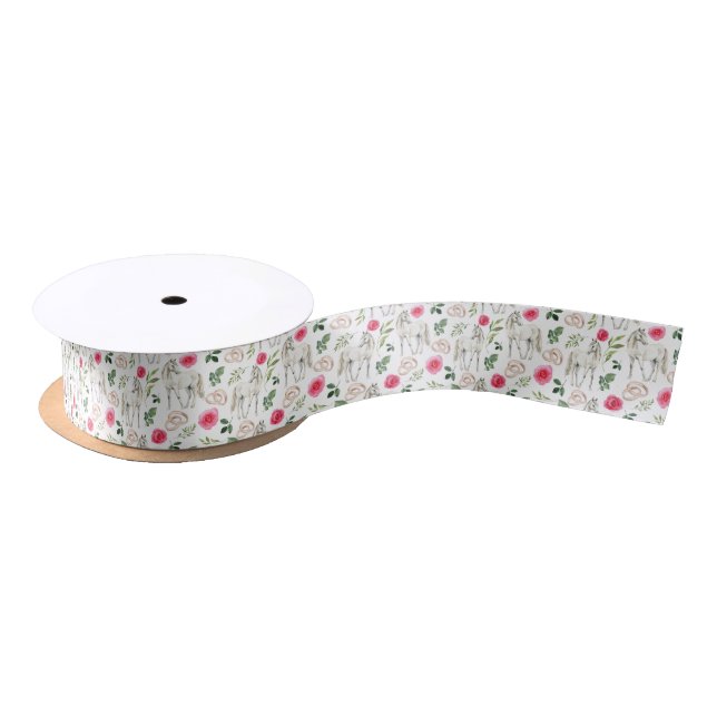 Rustic Equestrian Floral Pink Satin Ribbon (Spool)