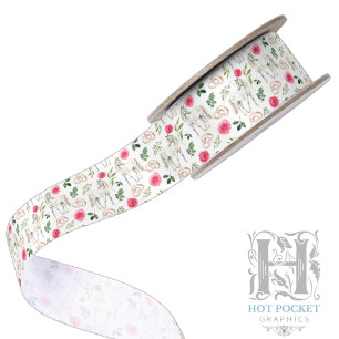 Rustic Equestrian Floral Pink Satin Ribbon