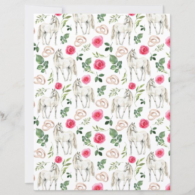 Rustic Equestrian Floral Pink Scrapbook Paper (Front)