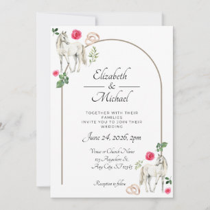 Rustic Equestrian Floral Pink Wedding Invitation