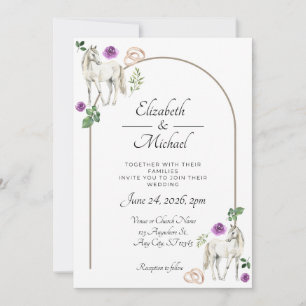 Rustic Equestrian Floral Purple Wedding Invitation