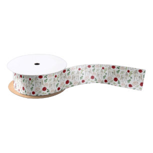 Rustic Equestrian Floral Red Satin Ribbon