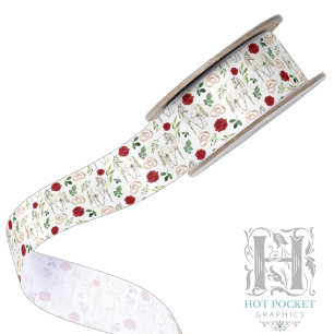 Rustic Equestrian Floral Red Satin Ribbon
