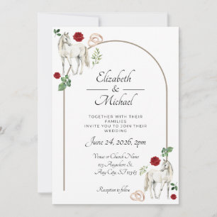 Rustic Equestrian Floral Red Wedding Invitation