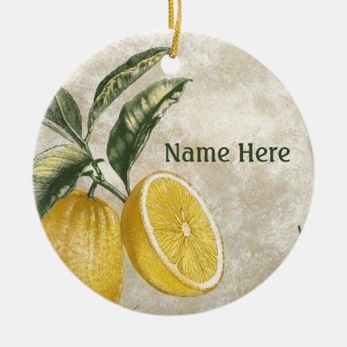 Rustic Etched Vintage Lemons Ceramic Ornament