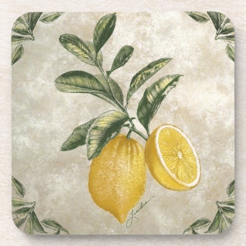 Rustic Etched Vintage Lemons Coasters