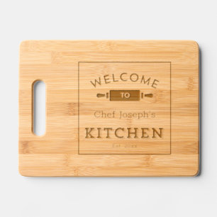 Rustic Etched Welcome Kitchen Chef Name Wooden Engraved Cutting Board