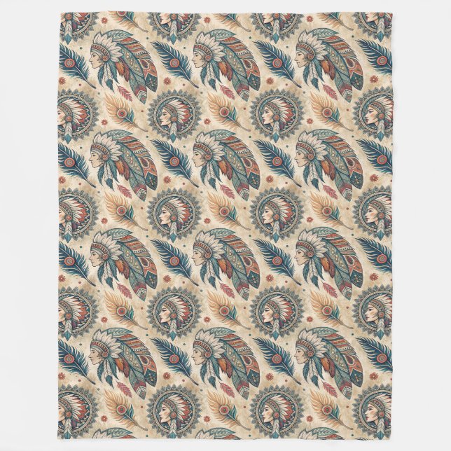 Rustic Ethnic Blanket Featuring Bold Tribal Motifs (Front)