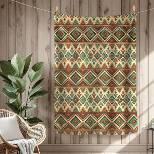 Rustic Ethnic Indigenous Artistry copper blue  Fleece Blanket