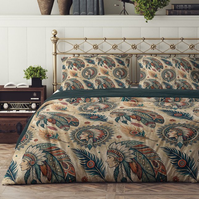 Rustic ethnic tribal native copper brown blue duvet cover (Rustic ethnic tribal native copper brown blue duvet cover)