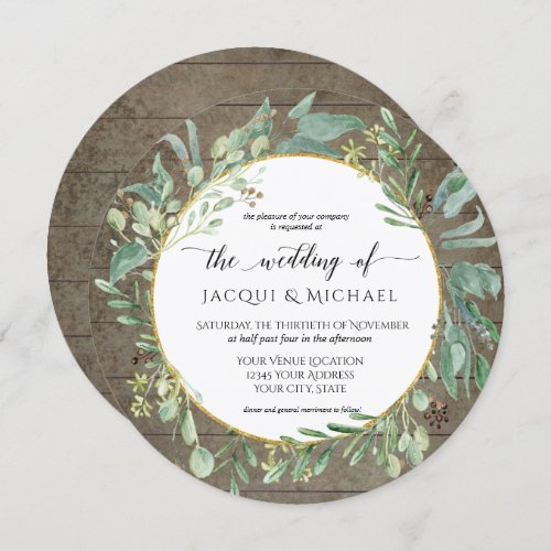 Rustic Eucalpytus Foliage Watercolor Wedding Round Invitation