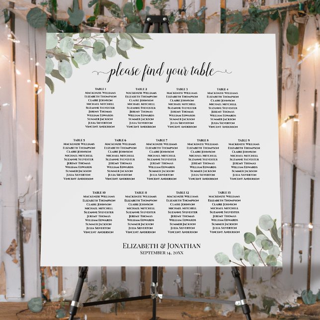 Rustic Eucalyptus 13 Table Wedding Seating Chart Foam Board (Creator Uploaded)