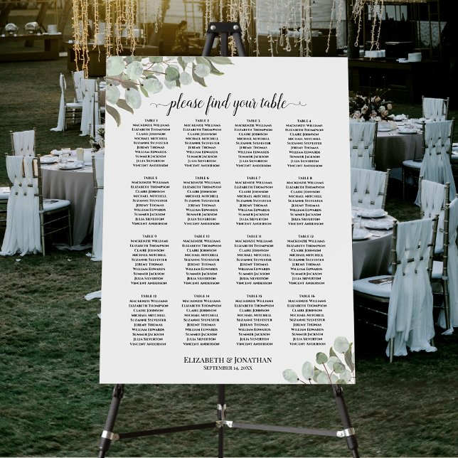 Rustic Eucalyptus 16 Table Wedding Seating Chart Foam Board (At Reception in situ)