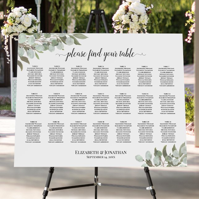 Rustic Eucalyptus 21 Table Wedding Seating Chart Foam Board (Creator Uploaded)
