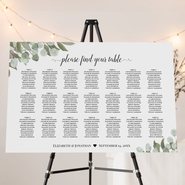 Rustic Eucalyptus 21 Table Wedding Seating Chart Foam Board (In Situ (Stand))