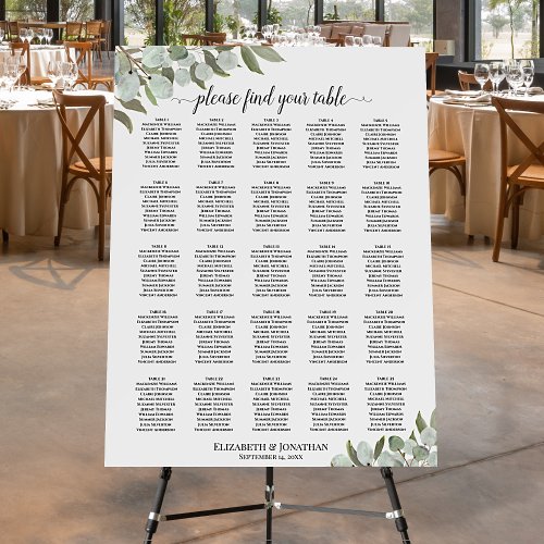 Rustic Eucalyptus 25 Table Wedding Seating Chart Foam Board
