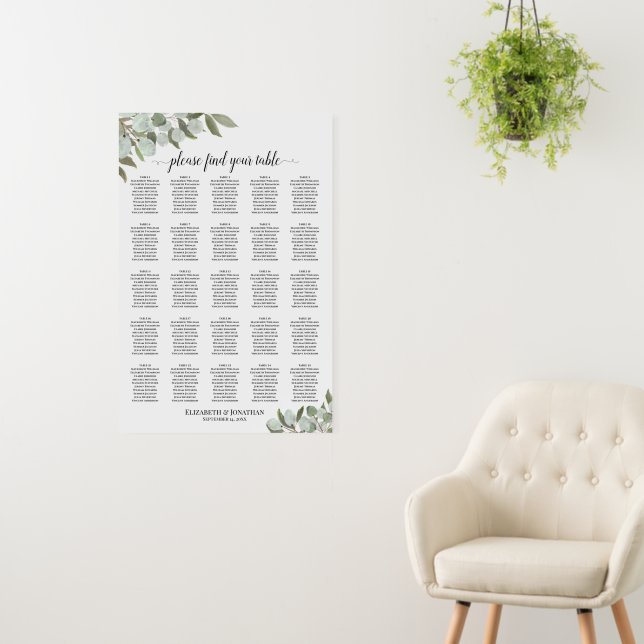 Rustic Eucalyptus 25 Table Wedding Seating Chart Foam Board (In Situ (Wall))