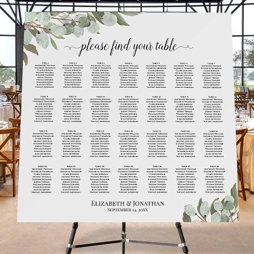 Rustic Eucalyptus 28 Table Wedding Seating Chart Foam Board