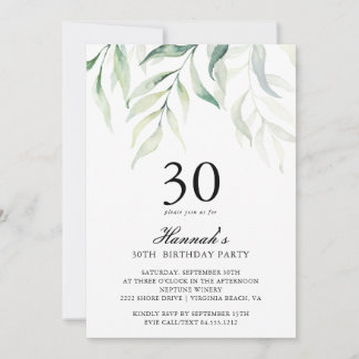 Rustic Eucalyptus 30th Birthday Party Invitation
