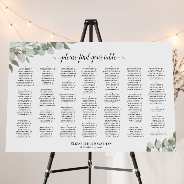 Rustic Eucalyptus Alphabetical Seating Chart  Foam Board (In Situ (Stand))