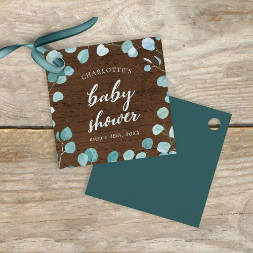 Rustic Eucalyptus and Brown Wood Baby Shower Favor Tags