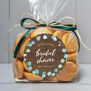 Rustic Eucalyptus and Brown Wood Bridal Shower Classic Round Sticker