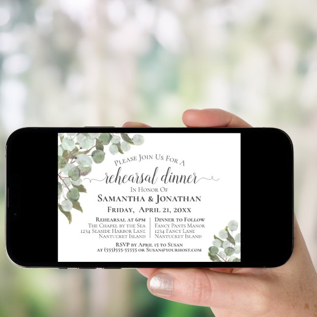 Rustic Eucalyptus and Greenery Rehearsal Dinner Invitation (Front Digital)