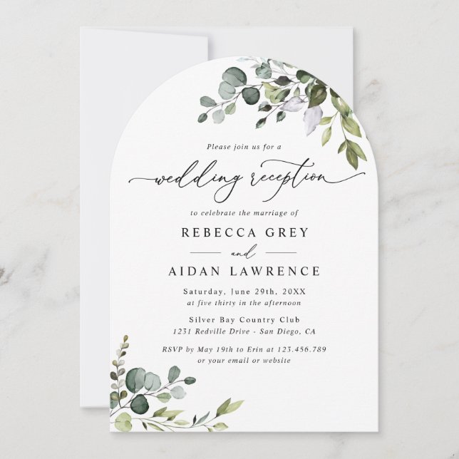 Rustic Eucalyptus Arch Greenery Wedding Reception Invitation (Front)