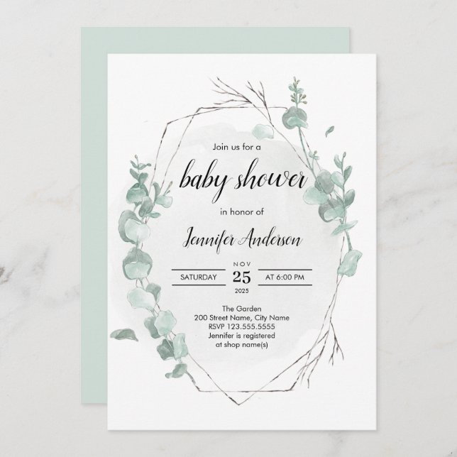 Rustic Eucalyptus Baby Shower Invitation (Front/Back)