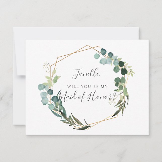 Rustic Eucalyptus Be my DIY Maid of Honor Invitation (Front)
