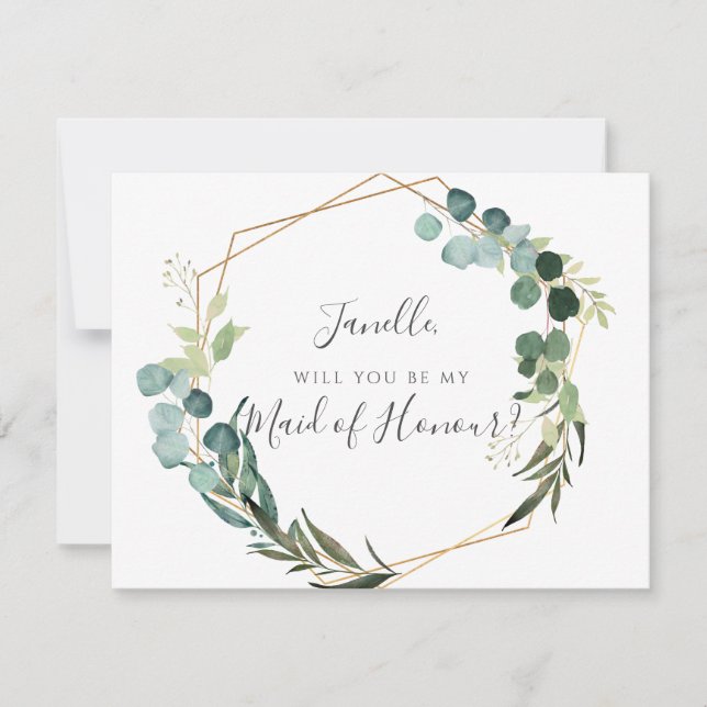 Rustic Eucalyptus Be my DIY Maid of Honour Invitation (Front)