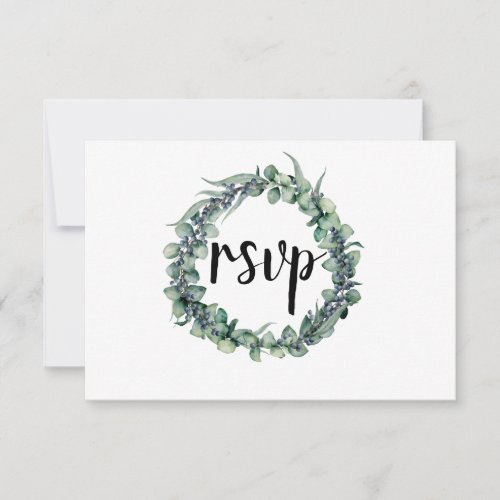 Rustic Eucalyptus Berry Wreath Wedding RSVP Card