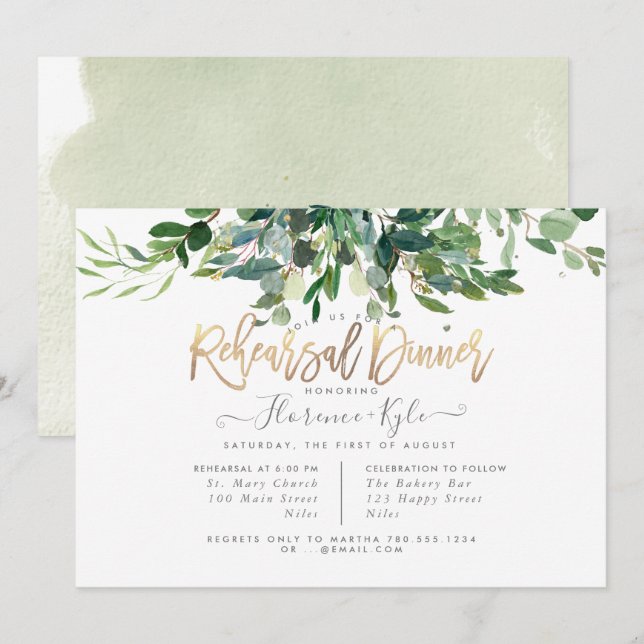 Rustic Eucalyptus, Blue Gum Rehearsal Dinner Invitation (Front/Back)