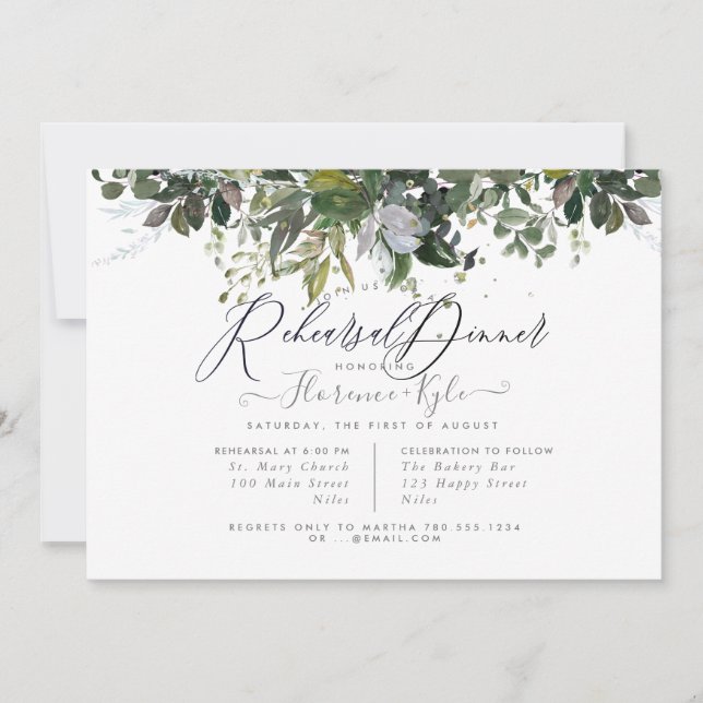 Rustic Eucalyptus, Blue Gum Rehearsal Dinner Invitation (Front)