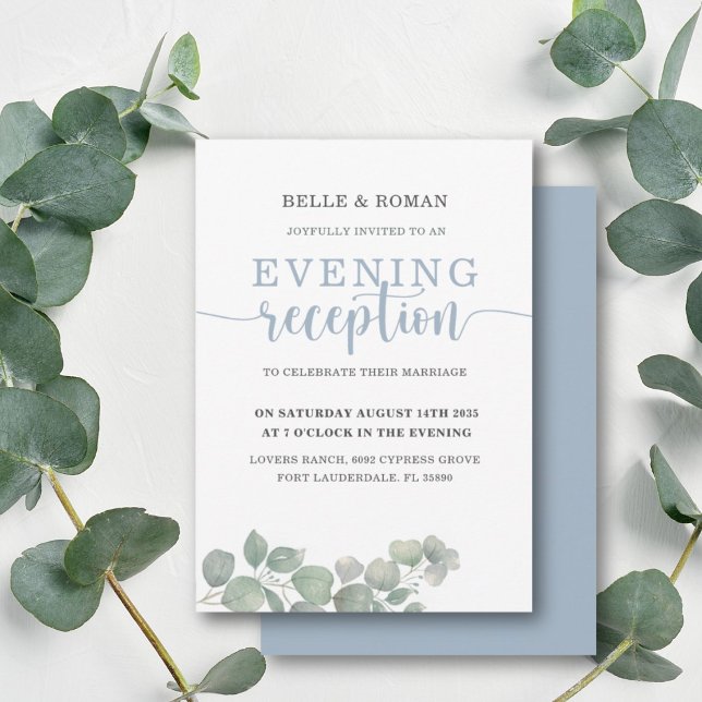 Rustic Eucalyptus Blue Wedding Reception Invitation (Creator Uploaded)