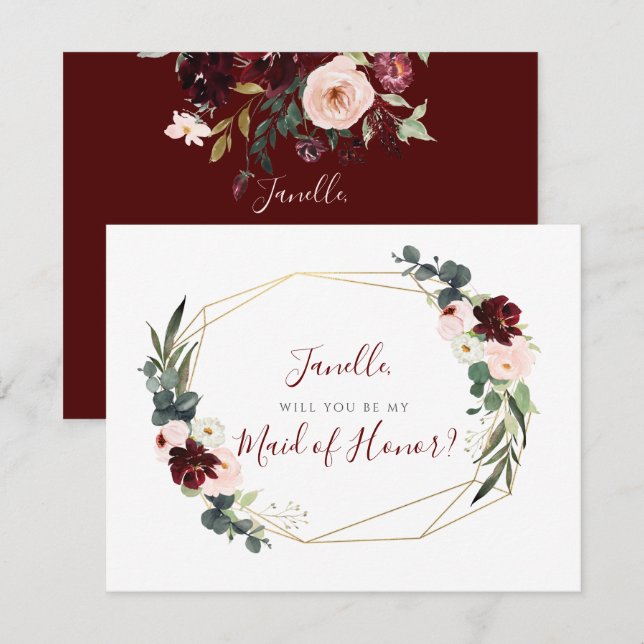 Rustic Eucalyptus Blush DIY Be my Maid of Honor Invitation (Front/Back)