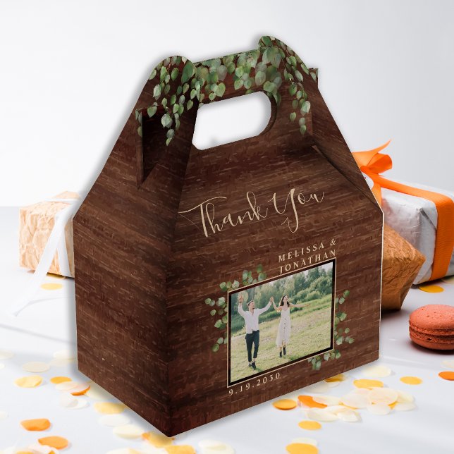 Rustic Eucalyptus Botanical Foliage Photo Wedding Favor Boxes (Creator Uploaded)