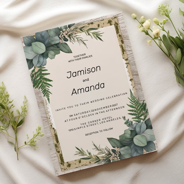 Rustic eucalyptus botanical greenery Wedding Invitation (Rustic eucalyptus botanical greenery Wedding )