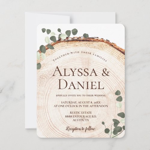 Rustic Eucalyptus Botanical on Wood Wedding Invitation