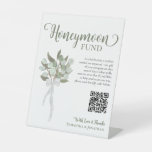 Rustic Eucalyptus Bouquet Honeymoon Fund QR Code Pedestal Sign