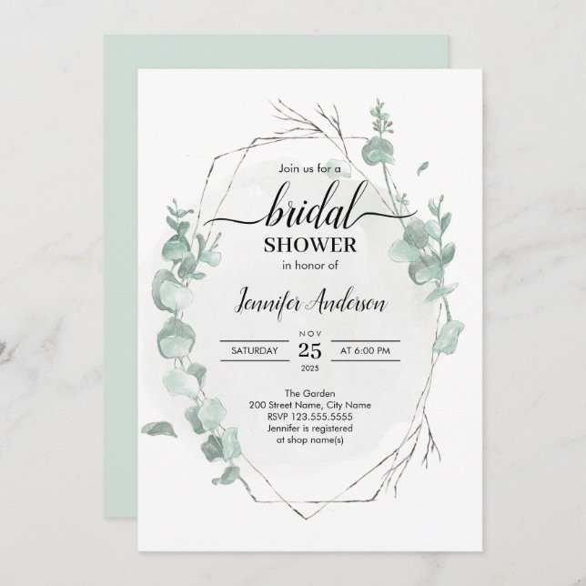 Rustic Eucalyptus Bridal Shower Invitation (Front/Back)